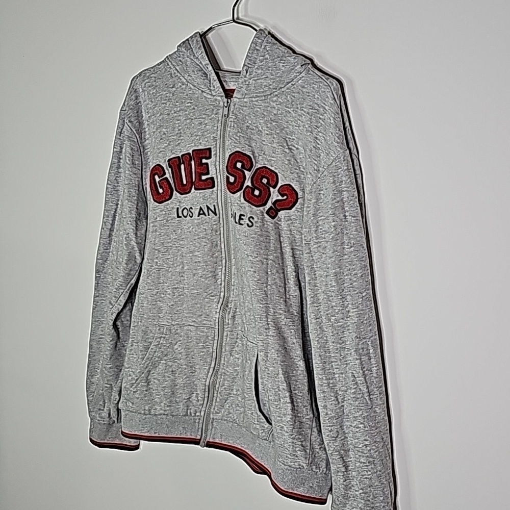 Guess large gray and red zip up hoodie - Picture 2 of 6